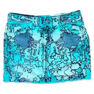 Upcycled tie dye hand painted jean mini skirt